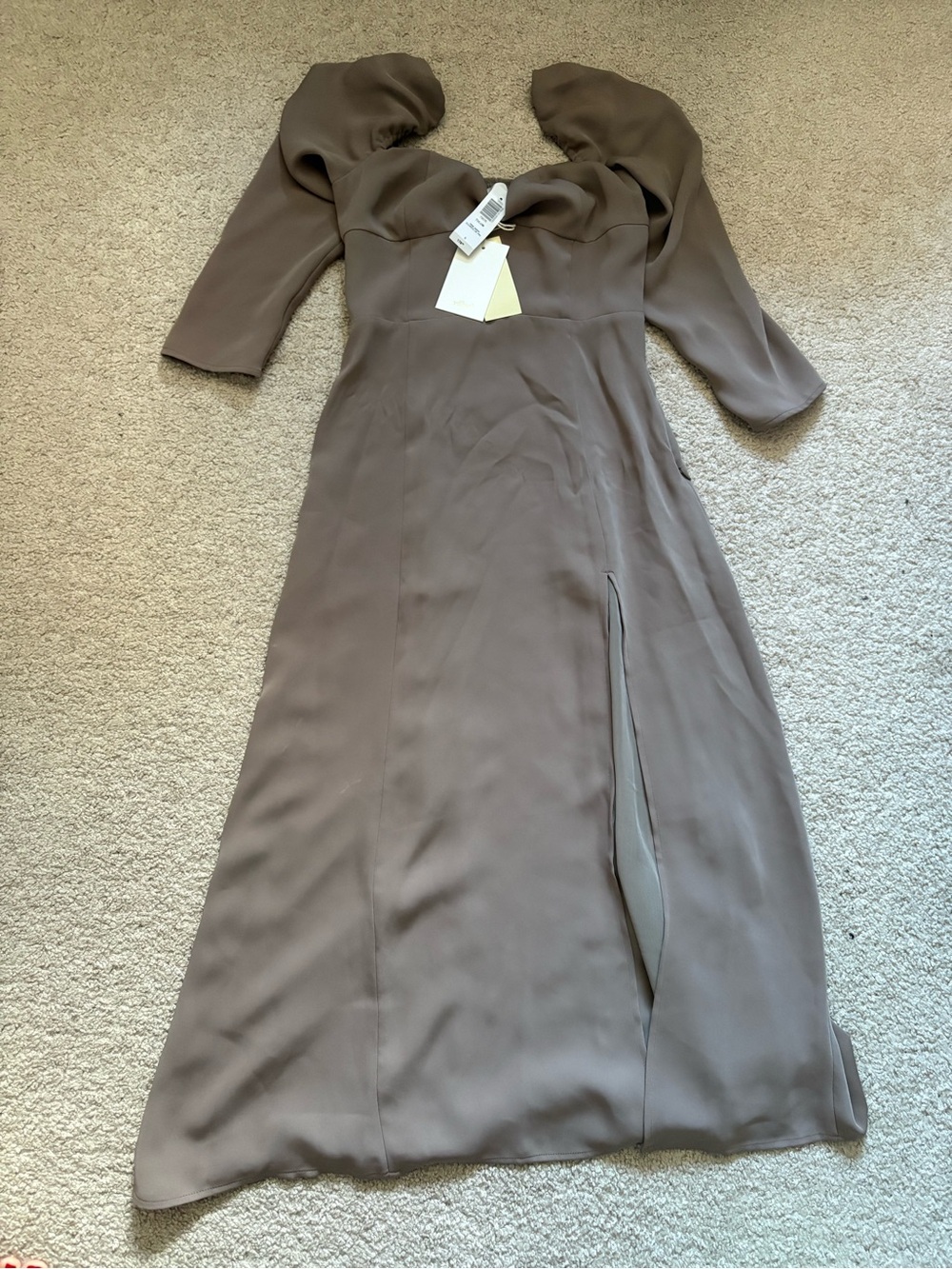 Wilfred Taupe Long-Sleeve Puff-Sleeve Slit Maxi Dress